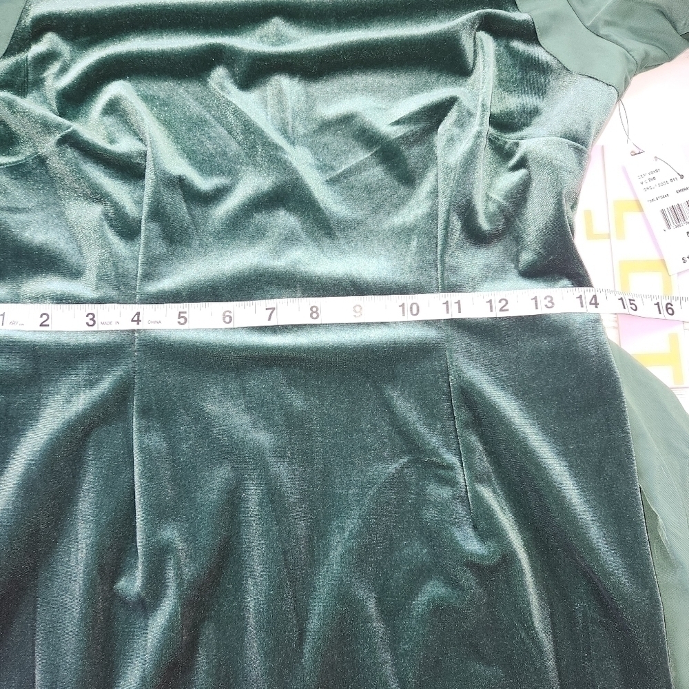 LDT Hannah NWT Stretch Velvet Bow Sash Crew Neck Puff Long Sleeve Dress Size 6 - Picture 6 of 12